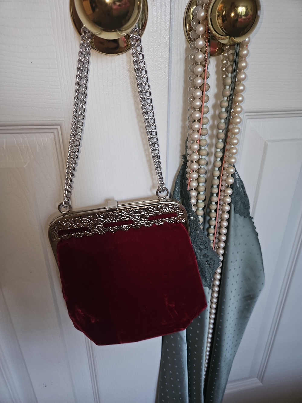 Red Velvet Chain-Handle Evening Bag